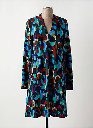 Robe mi-longue imprimé fantaisie manches longues bleu SURKANA femme