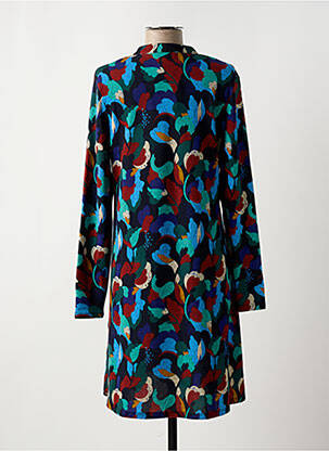 Robe mi-longue imprimé fantaisie manches longues bleu SURKANA femme