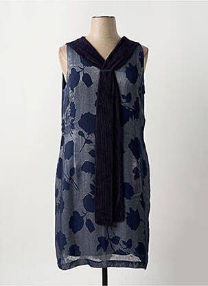 Robe mi-longue imprimé fleurs sans manche bleu GUY DUBOUIS femme