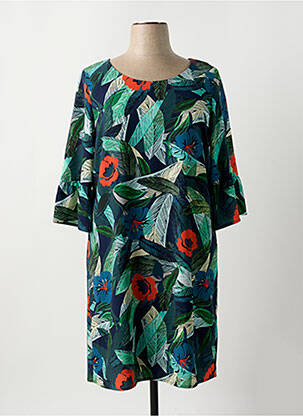 Robe mi-longue coupe fluide manches 3/4 bleu JULIE GUERLANDE femme