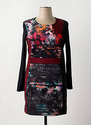Robe mi-longue imprimé fantaisie manches longues noir GUY DUBOUIS femme