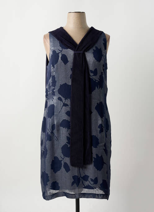 Robe mi-longue imprimé fleurs sans manche bleu GUY DUBOUIS femme