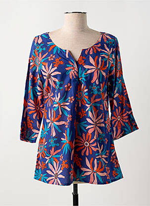 Blouse imprimé fleurs manches 3/4 bleu AGATHE & LOUISE femme