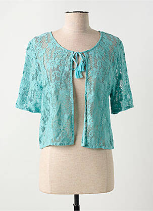 Gilet manches courtes maille ajourée bleu AGATHE & LOUISE femme