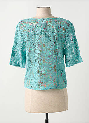 Gilet manches courtes maille ajourée bleu AGATHE & LOUISE femme