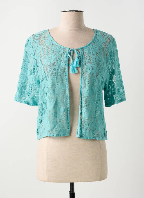 Gilet manches courtes maille ajourée bleu AGATHE & LOUISE femme