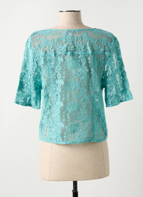 Gilet manches courtes maille ajourée bleu AGATHE & LOUISE femme