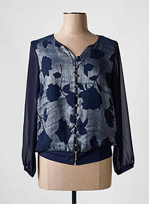 Chemisier imprimé fantaisie manches longues bleu GUY DUBOUIS femme