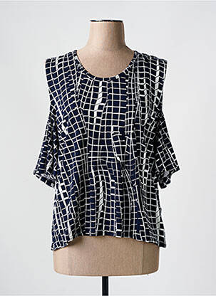 Top stretch manches 3/4 bleu MARBLE femme