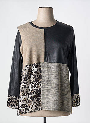 Pull tissage chiné manches longues beige MERI & ESCA femme