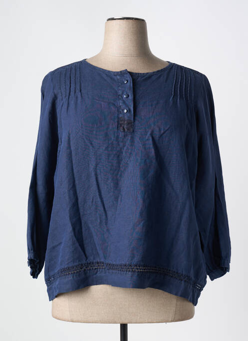 Blouse poignets boutonnés avec fente manches 3/4 bleu EL INTERNATIONALE femme
