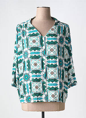 Chemisier imprimé fantaisie manches 3/4 vert SURKANA femme