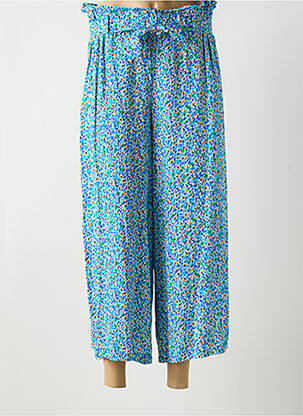 Pantalon 7/8 taille haute taille haute bleu COULEURS DU TEMPS femme