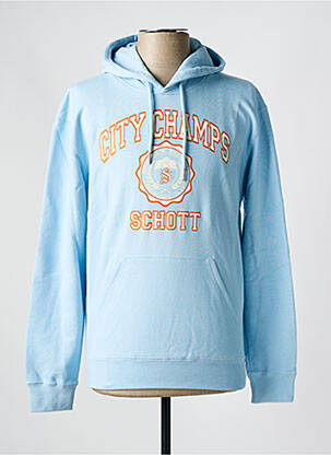 Sweat-shirt à capuche tissage jersey manches longues bleu SCHOTT homme