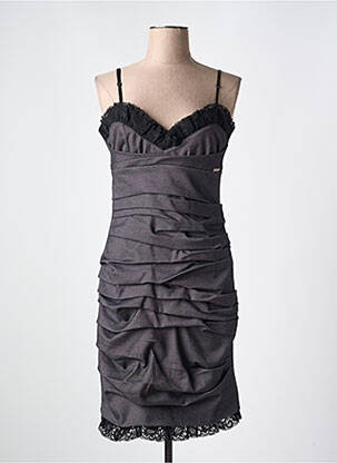 Robe mi-longue fermeture zippée au dos fines bretelles gris RINASCIMENTO femme
