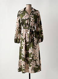 Robe mi-longue imprimé fleurs manches longues vert MADISON femme