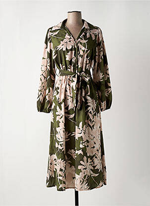 Robe mi-longue imprimé fleurs manches longues vert MADISON femme