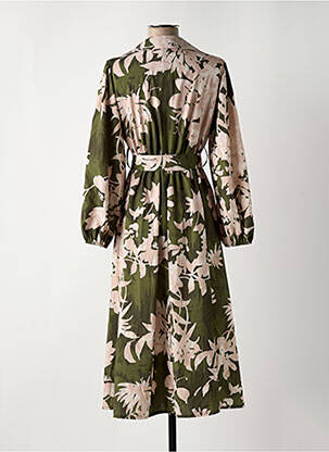 Robe mi-longue imprimé fleurs manches longues vert MADISON femme