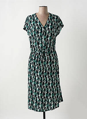 Robe mi-longue imprimé fantaisie manches courtes vert SUZA femme