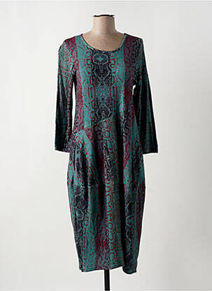 Robe mi-longue imprimé fantaisie manches longues bleu ORIENTIQUE NATURALLY femme