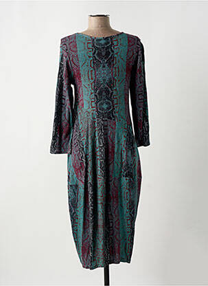 Robe mi-longue imprimé fantaisie manches longues bleu ORIENTIQUE NATURALLY femme