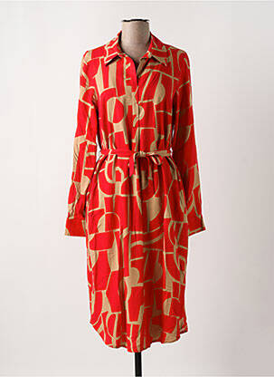 Robe mi-longue imprimé fantaisie manches longues rouge SUZA femme