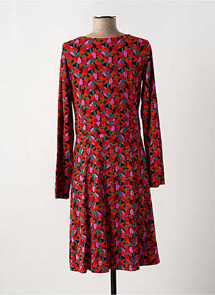 Robe mi-longue imprimé fantaisie manches longues rouge PRINCESSE NOMADE femme