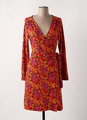 Robe mi-longue imprimé fleurs manches longues orange LA FIANCÉE femme