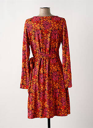 Robe mi-longue imprimé fleurs manches longues orange LA FIANCÉE femme