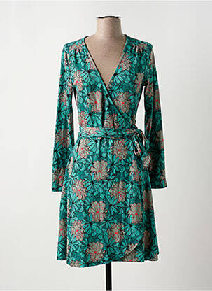 Robe mi-longue imprimé fleurs manches longues vert LA FIANCÉE femme