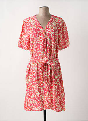 Robe mi-longue imprimé fleurs manches courtes rose JULIE GUERLANDE femme