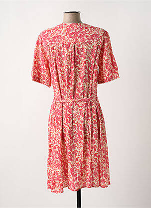 Robe mi-longue imprimé fleurs manches courtes rose JULIE GUERLANDE femme
