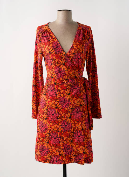 Robe mi-longue imprimé fleurs manches longues orange LA FIANCÉE femme