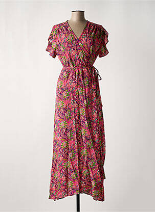 Robe longue imprimé fantaisie manches courtes rose LA FIANCÉE femme