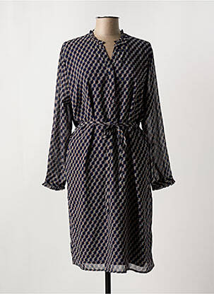 Robe mi-longue imprimé fantaisie manches longues bleu SIGNATURE femme