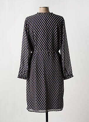 Robe mi-longue imprimé fantaisie manches longues bleu SIGNATURE femme