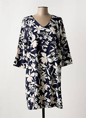 Robe mi-longue imprimé fleurs manches 3/4 bleu VICTORIA femme