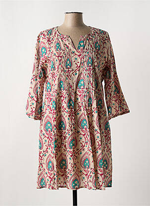 Robe mi-longue imprimé fantaisie manches longues beige LA FIANCÉE femme