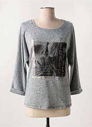 Pull tissage chiné manches 3/4 gris SUZA femme