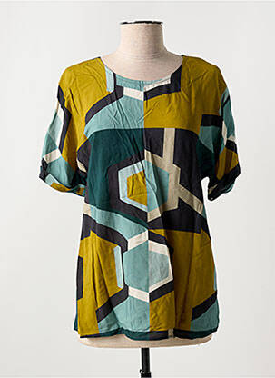 Blouse tissage popeline manches courtes vert SUZA femme