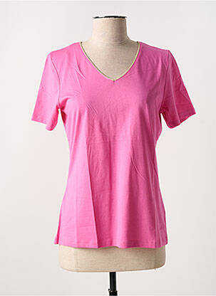 T-shirt col v manches courtes rose JULIE GUERLANDE femme