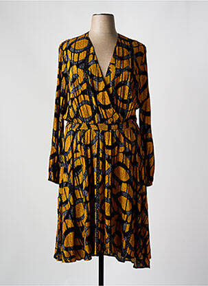 Robe mi-longue imprimé fantaisie manches longues jaune YEST femme