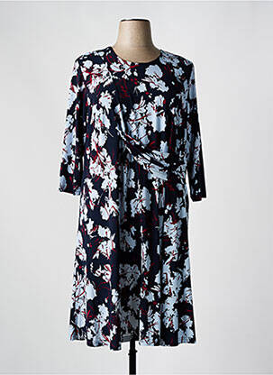 Robe mi-longue imprimé fleurs manches 3/4 bleu SIGNATURE femme