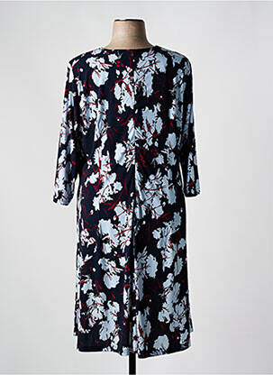 Robe mi-longue imprimé fleurs manches 3/4 bleu SIGNATURE femme