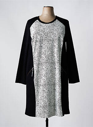 Robe mi-longue imprimé fantaisie manches longues noir SIGNATURE femme