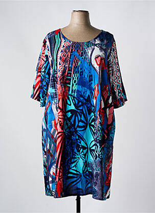 Robe mi-longue imprimé fantaisie manches courtes bleu ORIENTIQUE NATURALLY femme
