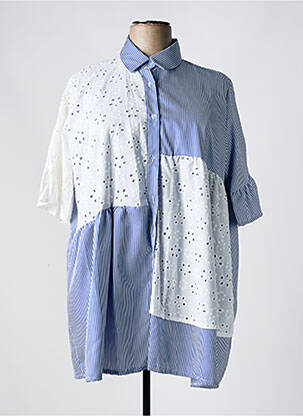 Tunique manches longues col chemisier bleu NEW COLLECTION femme