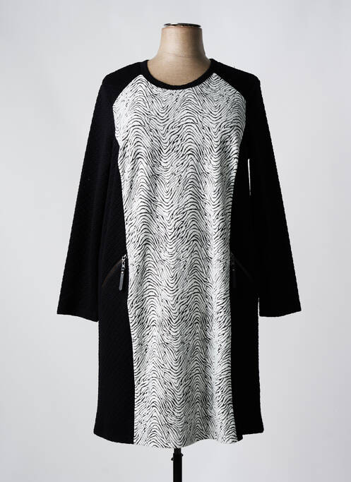 Robe mi-longue imprimé fantaisie manches longues noir SIGNATURE femme