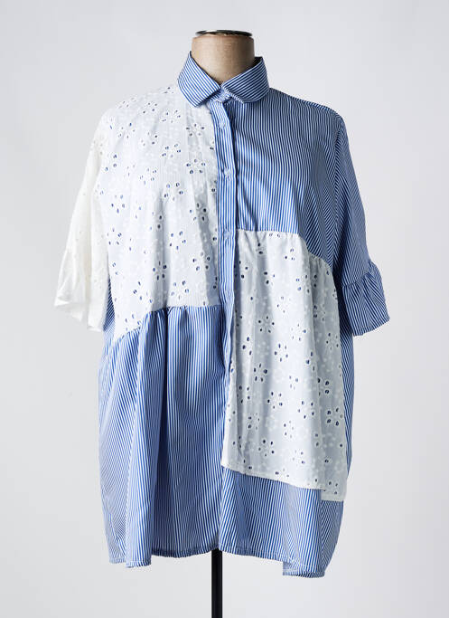 Tunique manches longues col chemisier bleu NEW COLLECTION femme
