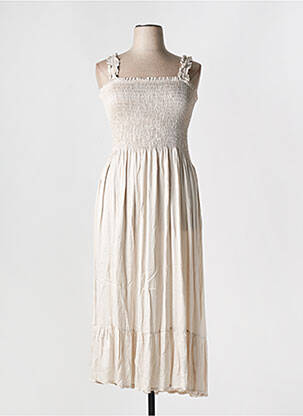 Robe longue coupe cintrée fines bretelles beige C'MELODIE femme